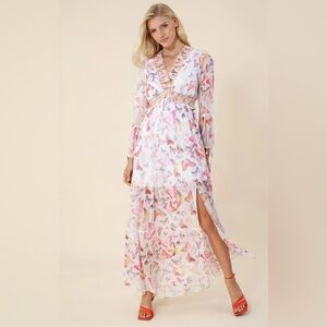NWT Hale Bob Bluebell Maxi Dress Ivory Butterfly